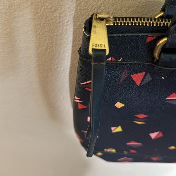 Fossil Coated Small Gift Print Shopper Purse Double Handles Zipper Closure - Picture 5 of 16